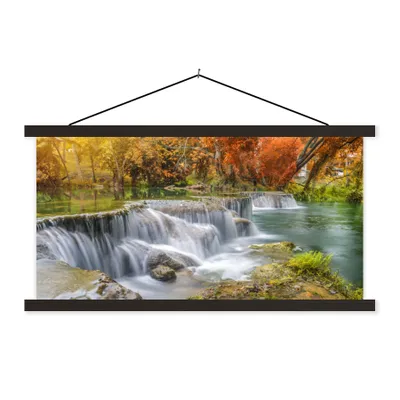 Produktbild von MuchoWow® Textilposter Herbst - Wasserfall - Natur - Bäume 150x75 cm mit schwarzem Rahmen - Posterleiste