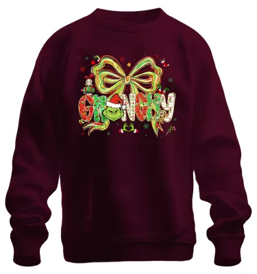Immagine prodotto di Grinchy Natale Grinch divertente Babbo Natale fiocco regalo retrò Felpa unisex, Borgogna, M