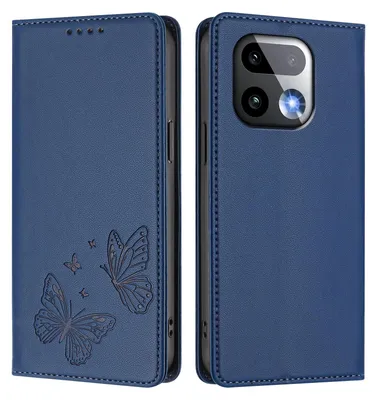 Image de Étui en cuir pour Realme 16 Pro+, étui de protection type portefeuille en cuir gaufré « papillon » avec support, bleu foncé