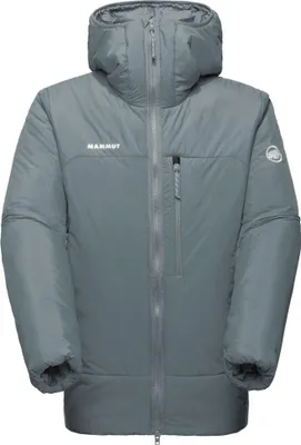Graue Mammut Crater Light HS Hooded Jacke mit Kapuze und Reißverschluss vorne