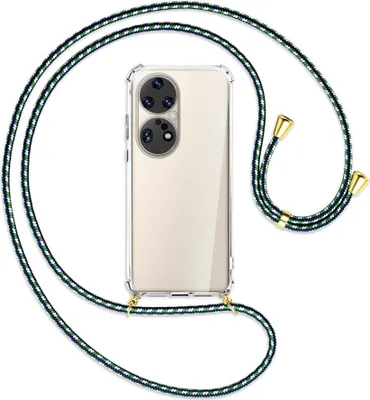 Produktbild von Handykette Backcover-Schutzhülle mit Band (Metall goldfarben) für Huawei P50 Pro - grün/blau/weiß