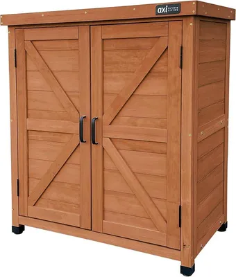 Produktbild von Felix Gartenschrank aus Holz in Kaffeebraun | Geräteschrank/Geräteschuppen für den Garten mit Ablage | 80 x 45 x 93 cm