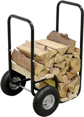 Produktbild von Kaminholzwagen Brennholzwagen 80 kg Traglast – luftbereift, Stahlrohr, 57×55×101 cm - als Holzregal nutzbar