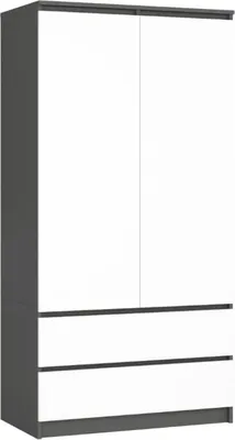 Produktbild von BDW Kleiderschrank 2 Türen 2 Schubladen, Spiegel, Grau / Weiß, 180x90x51
