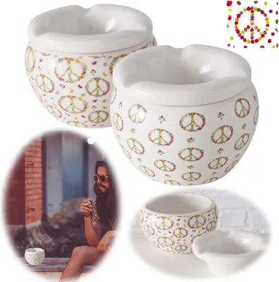 Produktbild von LS-LebenStil XL Sturmaschenbecher Keramik Hippe Peace 10x8cm Windaschenbecher Aschenbecher Ascher Slogan Spruch Ashtray Hippy Frieden Symbol