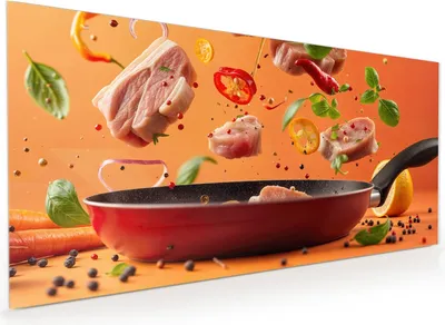 Produktbild von Küchenrückwand Spritzschutz Glas mit Motiv Frische Kochzutaten 40 x 40 cm