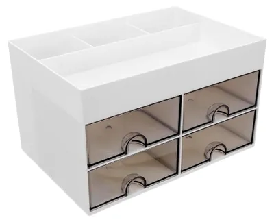 Produktbild von Schreibtisch-Organizer mit Fächern für Büromaterialien, Aufbewahrungsbox aus Kunststoff und Stiftebox