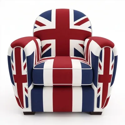 Immagine prodotto di Poltrona imbottita con motivo Union Jack, stile vintage e retrò, ispirata alla Pop Art, per un comfort elevato