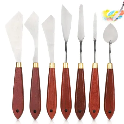 7-teiliges Malmesser-Set, Edelstahl, Palettenmesser, Holzgriff