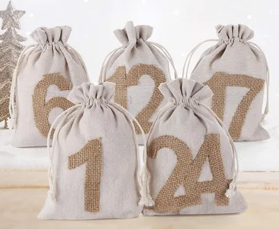 Produktbild von 24 Adventskalender zum Befüllen, Adventskalender Stoffbeutel Säckchen mit 1-24 Sackleinen Taschen Jutesäckchen mit Kordelzug