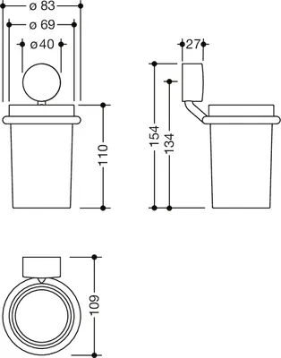 Produktbild von HEWI Glasbecher mit Halter, Halter aus Edelstahl, verchromt, zur Klebemontage