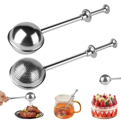 Produktbild von 2-teiliges Puderzuckersieb aus Edelstahl mit Teleskopgriff, Teesieb mit Doppelfunktion zum präzisen Bestreuen von Gewürzen, Kakaopulver, Kaffee, Mehl