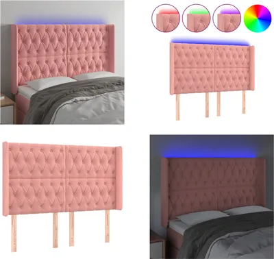Produktbild von vidaXL LED Kopfteil Rosa 147x16x118/128 cm Samt - LED Kopfteil - LED Kopfteile - Kopfteil - Bett-Kopfteil