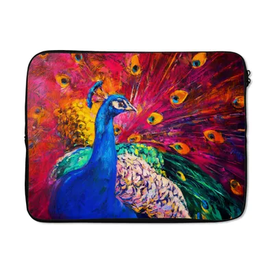 Produktbild von MuchoWow® Laptop Hülle 15 Zoll Gemälde - Vogel - Pfau - Ölgemälde Laptoptasche - Laptoptasche - Sleeve - Rundum-Schutz