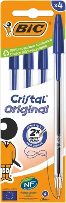 Zdjęcie produktu dla BIC Cristal Original, Spinacz, Długopis, Niebieski, 4 szt., Średni