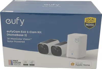 Produktbild von Eufy eufyCam E40 2-Cam Kit + HomeBase S280, IP-Sicherheitskamera, Draußen, Verkabelt & Kabellos, Wand, Schwarz, Weiß, Patrone (Form)