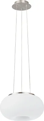 Produktbild von EGLO Pendellampe Optica, 2 flammige Pendelleuchte, Hängeleuchte aus Stahl, Farbe: Nickel matt, Glas: Opal matt weiß, Fassung: E27, Ø: 28 cm