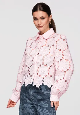 Produktbild von LARICA Damen Bluse Kurz Spitze Florales Muster Elegant OW-SH-E0038 rose S