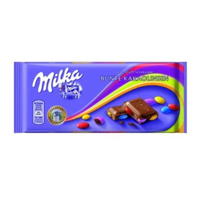 Produktbild von Milka bunte Kakaolinsen Alpenmilchschokolade mit Kakao Dragees 100g
