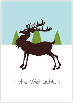Produktbild von Feine Weihnachtskarte mit edlem Hirsch, hellblau: Frohe Weihnachten