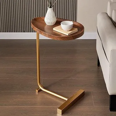 Productafbeelding van Famanu bijzettafel, C-vormig - Geometrisch ontwerp, metalen frame, multifunctioneel, 44,7 x 29,97 x 59,94 cm