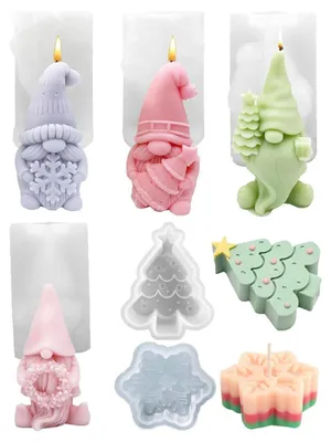 Immagine prodotto di Stampo in silicone a forma di nano di Natale, per candele o sapone, per realizzare oggetti fai-da-te, modello 3D, confezione da 4 pezzi, tema natalizio