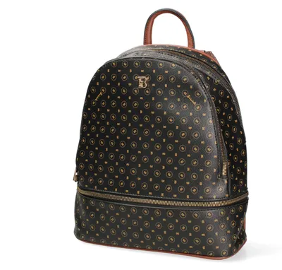 Productafbeelding van Damesrugzakken in zwart en bruin, met een monogrampatroon, voorzien van een rits en diverse vakken