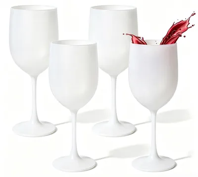 Weiße Kunststoff-Weingläser, 4er Set, 450 ml, PP, spülmaschinenfest