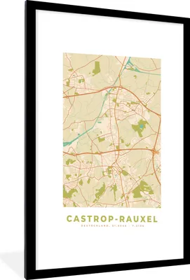 Produktbild von MuchoWow® Gerahmtes Poster Karte - Castrop-Rauxel - Karte - Stadtplan - Vintage 60x90 cm - Poster mit Schwarzem Bilderrahmen Wandposter Rahmen Foto Bilder - Dekoration - Wandposter Wohnzimmer - Hochwertig