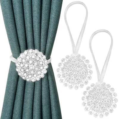 Produktbild von Magnetische Kristallblumen-Gardinenhalter (2 Stück), dekorative Gardinenhalter mit Schnalle und Gummiband