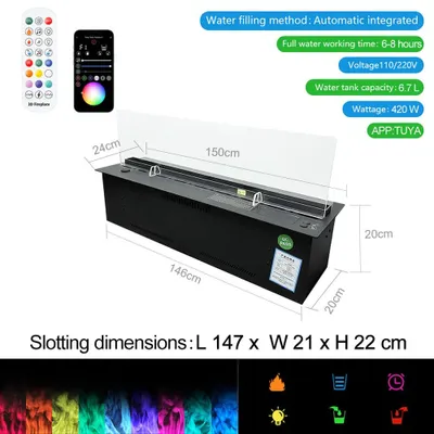 Image de Cheminée 3D à vapeur - Cheminée électrique - Cheminée à vapeur - Chauffage d'ambiance - Humidificateur - 1500 mm
