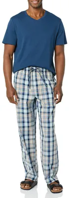 Immagine prodotto di Set di pigiama da uomo Essentials, composto da pantaloni in popeline di cotone elasticizzato e camicia in cotone