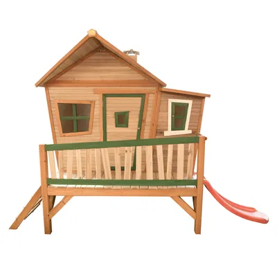 Produktbild von AXI Spielhaus Emma mit roter Rutsche | Stelzenhaus in Braun & Grün aus Holz für Kinder | Spielturm für den Garten