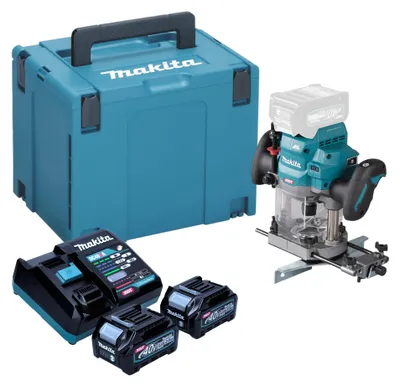 Obrázek produktu pro Makita RP 001 GD201 Akumulátorová frézka 40 V max. 12 mm bezkartáčová + 2x baterie 2,5 Ah + nabíječka + Makpac