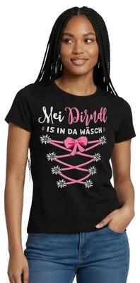 Produktbild von Spreadshirt Dirndl Mit Blumen Und Bindeoptik Frauen T-Shirt, L, Schwarz