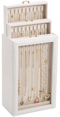Produktbild von Schmuckkasten Schmuckhalter Schmuckaufbewahrung - 3 Ebenen - 33 x 20 x 12 cm - Halsketten - Samtfutter