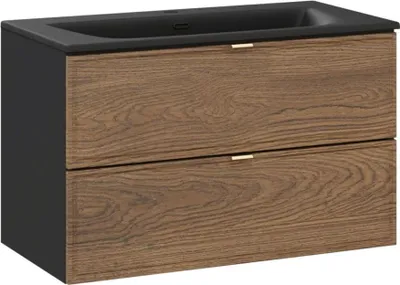 Productafbeelding van Badkamerset SAVIA: onderkast 80cm + zwarte inbouwwastafel