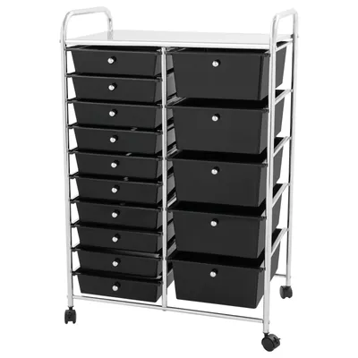 Zdjęcie produktu dla Wózek z 15 szufladami 63*38*96 cm Wózek serwisowy do kuchni biurowej czarny