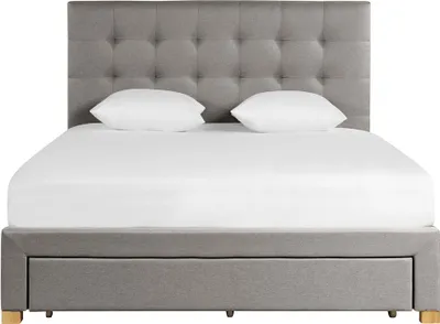 Produktbild von Miliboo - Bett mit Schubladen 160x200 cm in hellgrauem Stoff RENO