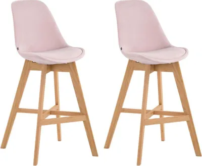 Immagine prodotto di set di 2 sgabelli da bar - stampelle - velluto, massimo comfort di seduta | Colore: rosa | Colore abbigliamento: naturale