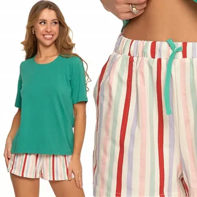 Produktbild von Damen-Zweiteiler-Baumwollpyjama, kurzes T-Shirt und Shorts, MORAJ, Größe 3XL