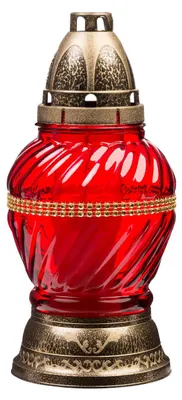 Produktbild von Grablicht-Glas mit Kerze, rot/gold, Höhe 25 cm, Brenndauer 24 h