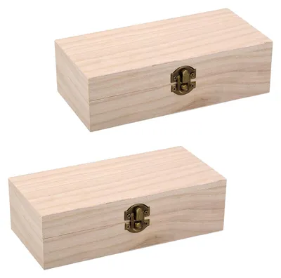 2er-Set Holzboxen mit Deckel, 20x10x6 cm, Metallverschluss