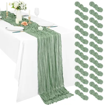 Produktbild von Set von 24 Salbeigrünen Käsetuch Tischläufern - 30cm x 300cm