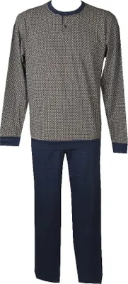 Zdjęcie produktu dla Letnia bawełniana piżama męska, długie rękawy, kołnierzyk typu Henley z mankietami, model RAGNO U318N1, rozmiar 52, 100% bawełna