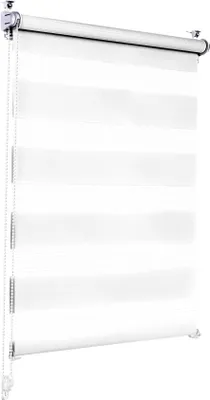 Produktbild von Sonello Doppelrollo Klemmfix ohne Bohren Duo Rollo Klemmrollo Sonnenschutzrollo Fensterrollo für Fenster & Türen Zebrarollo Seitenzugrollo 30cm x 130cm Weiß