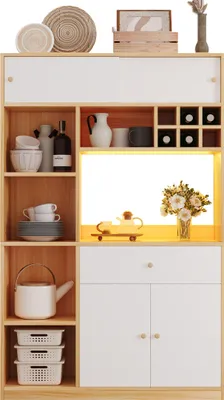 Immagine prodotto di Mobiletto da cucina, buffet da cucina con LED Mobiletto da buffet, con un cassetto, tre ante e ripiani per riporre le posate, spazio per il microonde,