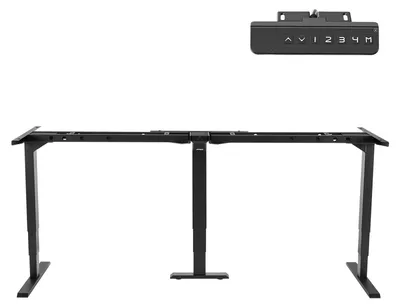 Immagine prodotto di SucceBuy: telaio per scrivania a L regolabile in altezza, con portata fino a 125 kg, gambe a 3 livelli, 3 motori, funzione di memorizzazione, indicatore di altezza, protezione anticollisione e porta USB, nero