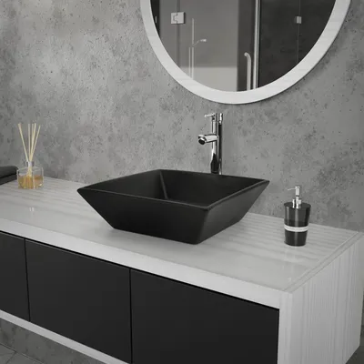Produktbild von LuxeBath Waschbecken Aufsatzwaschbecken Quadratisch, 41x41x12 cm, Schwarz matt, aus Keramik