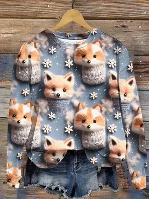 Produktbild von ASKSA Damen Weihnachtspullover Lustig 3D Drucken Weihnachten Sweatshirt Langarm Print Rundhals Niedlich Kapuzenpullover Weihnachtspulli Damen Xmas Pullover,D Blau,L